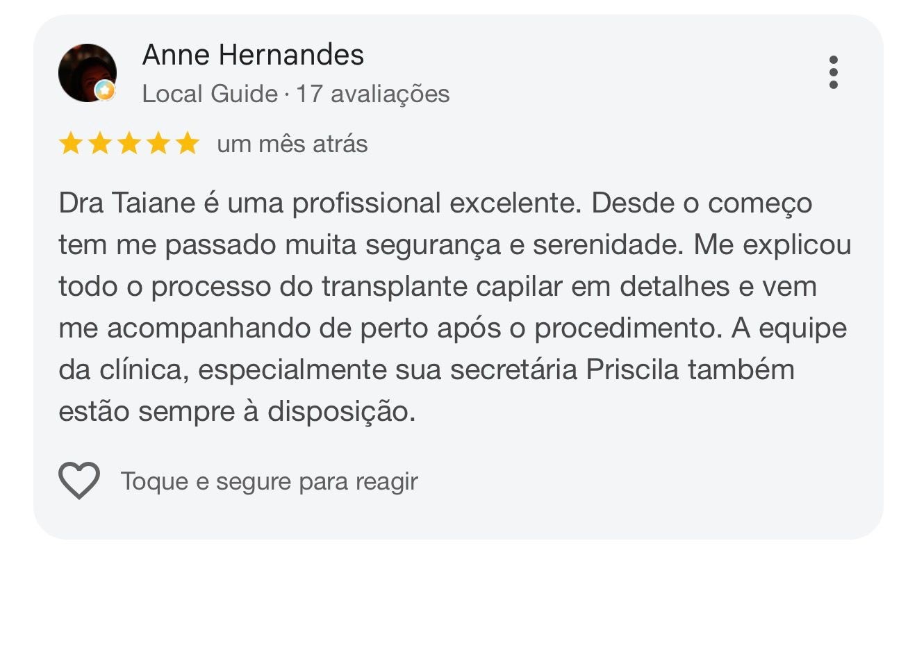 Avaliação de Anne: explicação detalhada do transplante capilar e acompanhamento próximo